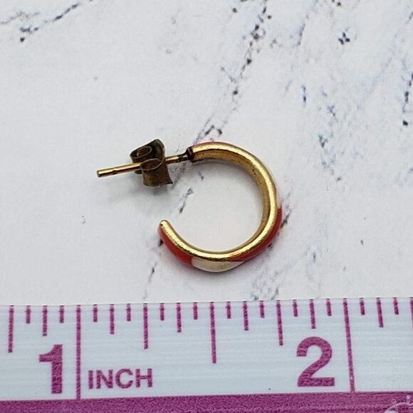 Red & White Candy Striped Gold Hoop Earrings - Picture 2 of 4